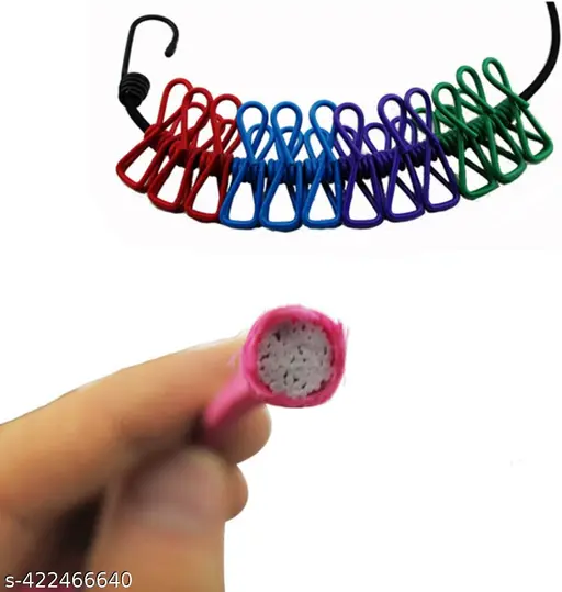 Portable Multi Functional Drying Rope with 12 Clips and 2 Hooks