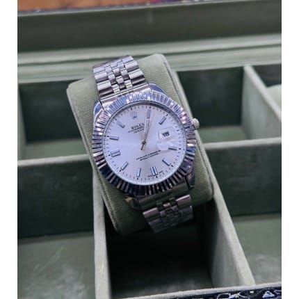 Rolex Silver strap with white dial