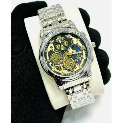 OLEVS full skeleton Silver strap Gold & Black Dial